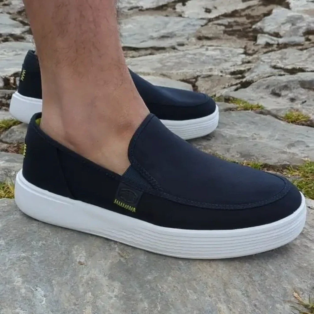 HEYDUDE Sunapee Canvas Navy White Mens Size 12 Slip On Casual Loafer Shoes New